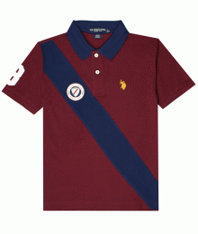 Us Polo Assn Oxblood Wt Blue Diagonal Strip Polo Shirt